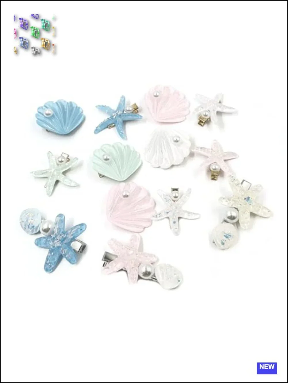 13 Piece Starfish & Shell Pearl Hair Clip Set Ocean Themed Acrylic Hair